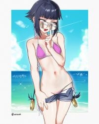 beach belly belly_button bikini bleach bleach:_the_thousand-year_blood_war female female_only girl navel only_female petite petite_body petite_breasts petite_female petite_girl short_hair soifon tomboy waligner