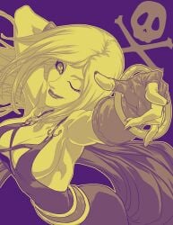 big_breasts big_breasts big_butt blonde_hair bonne_jenet cleavage dress female gloves hand_on_head king_of_fighters light_skin long_hair one_eye_closed pirate pointing skull