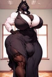 ai_generated big_breasts bulge dark-skinned_futanari dark_skin furry glasses horse muscular_futanari oc purple_lipstick stella_the_stallion teacher thick_thighs