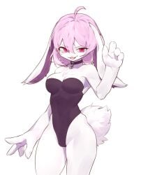 1girls 2d artist_request bean__mel bunny_ears bunny_girl bunnysuit collar female female_only large_breasts looking_at_viewer pink_eyes pink_hair solid_color_background solo solo_female standing white_background white_fur