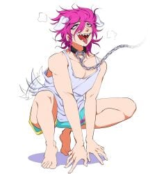 barefoot boxers chains clothed danganronpa dog_boy drool kazuichi_souda leash panting petplay pink_hair solo tail tank_top tongue_out