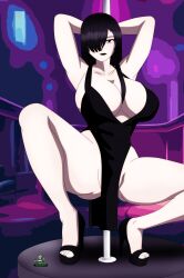 akinama_family_(noir-black-shooter) big_breasts black_hair club dress huge_breasts itsu_akinama_(noir-black-shooter) noir-black-shooter oc original original_character silver_eyes