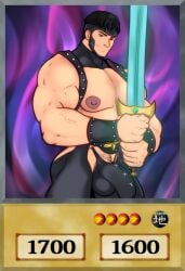 abs balls_under_clothes bara biceps big_bulge bulge cummytomato duel_monster huge_bulge male male_nipples male_only manly muscular_male nipples pecs penis_outline penis_under_clothes warrior_dai_grepher yu-gi-oh!