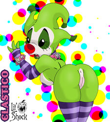 alien anthro anus ass bent_over breasts clothing clown collar disney elastico experiment_(species) experiment_345 female gloves lil'_shock lilo_and_stitch pussy sideboob