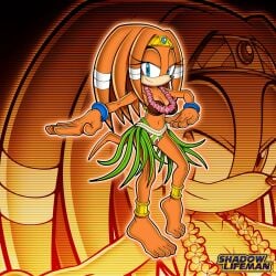 1girls 2d barefoot belly belly_button bra breasts cleavage clothed clothing feet female female_only grass_skirt hula hula_dancer humanoid_feet mobian mobian_(species) mobian_echidna sega shadowlifeman soles sonic_(series) sonic_adventure sonic_the_hedgehog_(series) tikal_the_echidna toes uekawa_style