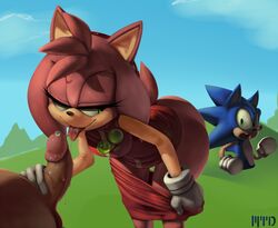 amy_rose anthro ass big_ass clothing erection fellatio female field gloves hedgehog hills male mammal marthedog mountain oral oral_sex penis sega sex shocked sonic_(series) sonic_the_hedgehog surprised testicles theboogie undressing