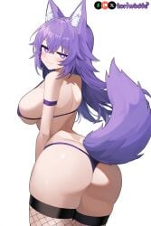 1girls :3 ai_generated ass big_breasts bikini breasts curvy cute dog_ears dog_girl doggirl female female_focus female_only fishnets highres hips huge_boobs huge_breasts kemonomimi light_skin light_skinned_female long_hair micro_bikini patreon_username petgirl petite purple_ears purple_eyes purple_hair purple_tail thick_thighs thighs tori toriwoofs watermark wavy_hair white_skin white_skinned_female wide_hips wolf_ears