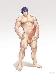 balls bara big_penis boner erection hagure_yuusha_no_estetica male male_only muscles muscular nude ousawa_akatsuki penis solo solo_male vir_vidal