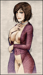 2014 areolae bioshock bioshock_infinite black_hair blue_eyes breasts brown_hair busty choker elizabeth_comstock female female_focus female_only hourglass_figure large_breasts navel nipples pubes pubic_hair pussy short_hair smile solo standing vagina wickedj wide_hips