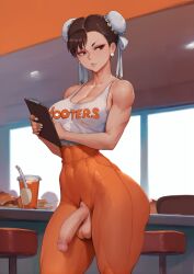 1futa ai_generated capcom chun-li flaccid flaccid_penis futa_only futa_sans_pussy futanari hooters huge_cock lolalovesfrogs muscular_futanari street_fighter