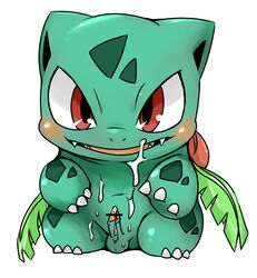 balls blush bud censored claws cum cum_on_body cum_on_face green_skin happy ivysaur leaf looking_at_viewer male male_only nintendo penis pokémon_(species) pokemon pokemon_(species) pokemon_rgby pokephilia red_eyes scalie sitting smile video_games