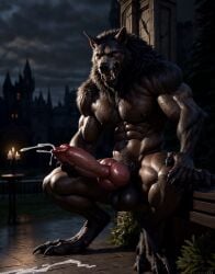 ai_generated canine castle cum cumming cumshot huge_knot jerk_off knot male masturbation muscular_male realistic solo werewolf wolf