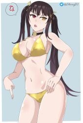 bikini cistus cistus_(date_a_bullet) date_a_live date_a_live:_date_a_bullet golden_bikini heterochromia pointy_chin sheong_wong smile tokisaki_kurumi yellow_bikini yellow_dress