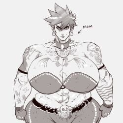 1girls bra busty character_request cross_necklace ear_piercing ear_ring earrings female gloves hoop_ear_ring hoop_earring hoop_earrings hoop_earrings_oversized lewdbeef mature_female milf mole_(marking) mommy mother muscle muscular_female necklace serious_look shirtless shirtless_(female) shirtless_female short_hair skull skull_belt spiked_collar strong tattoo tattoos thick tomboy voluptuous voluptuous_female