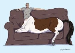 balls beard centaur couch facial_hair lykostherium male male_only penis solo solo_male taur