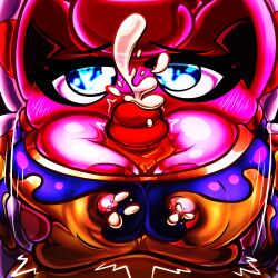 big_breasts big_penis biting_lip blue_eyes boobjob bow bowtie breasts clothed cum gold jigglypuff lactating lactating_through_clothing paizuri penis pikachu pink_skin puff-li_(puffylover69) puffylover69 smug smug_eyes waddling_head yellow_skin