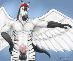 1boy 2014 abs anthro balls big_balls equine erection feathers fur hair headgear hi_res horse long_hair looking_at_viewer male male_only mammal muscles namecat navel necklace nipples nude pecs pegasus penis solo thick_penis wings