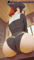 1girls 2025 ai_generated artist_name ass black_hair electroworld female from_behind hair_ribbon hi_res high_quality high_resolution highres kaguya-sama_wa_kokurasetai_~tensai-tachi_no_renai_zunousen~ looking_at_viewer looking_back patreon patreon_username red_eyes red_ribbon ribbon school_uniform serafuku shinomiya_kaguya shuuchiin_academy_uniform solo stable_diffusion thighs watermark