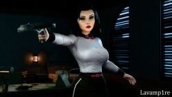 1girls 3d bioshock bioshock_infinite black_hair blue_eyes busty elizabeth_comstock elizabeth_comstock_(burial_at_sea) female female_focus female_only hourglass_figure lavamp1re makeup tagme wide_hips