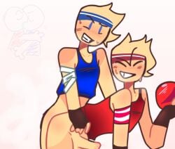 2boys armband baller ballerisbig4 bandage boss_fighting_stages gay gay_sex hair_tuft holding_object male male/male male_only roblox roblox_game robloxian self_upload slicer sweatdrop tagme