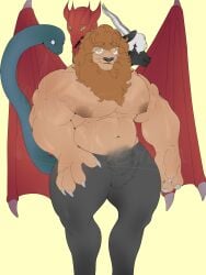 addicted_demon antropomorph bara big_muscles big_nipples big_pecs brown_hair brown_skin chimera dragon furry gay gay_sex goat lion male male/male male_only muscles nsfw oc self_upload snake yaoi