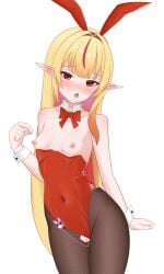 (idol 1girls blonde_hair bunnysuit corp)idol_corp elf_ears elf_female elf_girl eternals female female_focus female_only front_view hag hair idol_es light_skinlight-skinned_female long_hair necromancer nude nude_female pointy_ears red red_eyes ruby_runeheart small_breasts solo solo_focus two_tone_hair vtuber witch youngelf