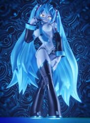 3d 777bronzestar absurd_res big_breasts blue_hair blush breasts clothing digital_media_(artwork) featureless_breasts female genitals hair hand_on_hip handwear hatsune_miku heart_eyes heart_pupils heart_symbol hi_res humanoid jenny_wakeman legwear long_hair looking_at_viewer machine metallic_body mostly_nude multicolored_eyes my_life_as_a_teenage_robot nickelodeon not_furry pussy robot smile solo stockings two_tone_eyes vocaloid walking white_body
