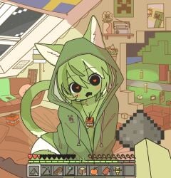 1girls apple axe creeper creeper_(minecraft) creeper_face creeper_girl doremifaso64 female furry gunpowder heart heart-shaped_pupils heart_eyes minecraft panties pickaxe sweden tnt totem_of_undying white_panties