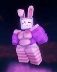 1girls 3d areolae artist_name belly bloxbunni breasts bunny bunny_ears chubby chubby_female computer_head female furry happy hoodie melanie_(regretevator) nipples object_head pink_nipples regretevator roblox roblox_game robloxian screen self_upload striped_socks tagme thighhighs thighs tv_head watermark white_body white_fur