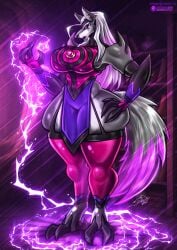 anthro ben_10 ben_10_(classic) ben_10_omniverse big_breasts blitzwolfer bluewolfartista charmcaster furry monster_girl pink_eyes thick_thighs thighhighs thighs werewolf white_hair wide_hips wolf wolf_girl