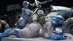 1boy2girls 2020s 2025 2girls1boy 3d 3d_(artwork) abs absurd_res alien anthro anthro_penetrated armor ass ass barely_clothed big_ass big_breasts big_butt big_thighs bottom_heavy breast_squish breasts cleavage clothing curvy curvy_body curvy_female curvy_figure dialogue digital_media_(artwork) english english_text eyebrows eyelashes female female_focus female_on_bottom female_on_top femdom femsub footwear from_behind_position furry furry_female genitals grey_body group guimontag gun halo_(series) hands_on_ass headgear helmet hi_res highres hip_grab hips hourglass_figure huge_breasts huge_butt huge_hips huge_thighs human interspecies large_ass large_breasts large_butt larger_female legwear light-skinned_male lizzy_(guimontag) lying male male/female male_on_bottom male_on_top maledom malesub mammal mattress microsoft muscular muscular_arms muscular_female nipples nude on_front practically_nude prone_bone_position pussy ranged_weapon rear_view round_ass sangheili sex shoes size_difference slim_waist smaller_human smaller_male spartan_(halo) squish straight thick_thighs thigh_highs thighs toned_stomach topwear trio vehicle warthog_vehicle_(halo) weapon wide_hips xbox_game_studios xenophilia yellow_eyes