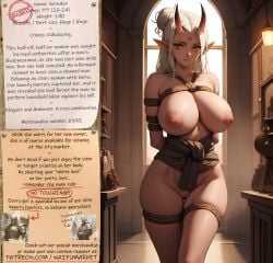 ai_generated anime big_nipples bondage bondage bounty_hunters edited elf fantasy female fictional huge_boobs huge_breasts huge_breasts market naked nude oni photoshop requested roleplay ropes slave slavegirl slavery waifu yellow_eyes