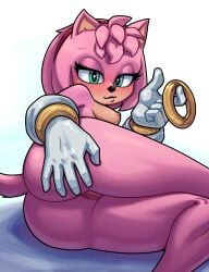 2025 5_fingers accessory amy_rose anthro areola ass black_nose blush breasts clothing digital_media_(artwork) eulipotyphlan eyelashes female female_anthro fingers genitals gloves green_eyes hair hair_accessory hairband hand_on_butt handwear hedgehog hi_res looking_at_viewer lying mammal medium_breasts nipples on_side phenecly pink_hair pussy ring_(sonic) sega short_hair simple_background smile solo sonic_the_hedgehog_(film) sonic_the_hedgehog_(series) sonic_the_hedgehog_3_(film) white_background