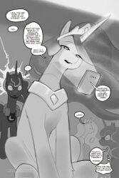 censored_text crown dialogue duo electronics equid equine female feral friendship_is_magic hasbro headgear headphones hi_res horn looking_at_another mammal monochrome my_little_pony mythological_creature mythological_equine mythology phone princess_celestia_(mlp) princess_luna_(mlp) quadruped shocked sincastermon speech_bubble talking_about_fetish thought_bubble unicorn