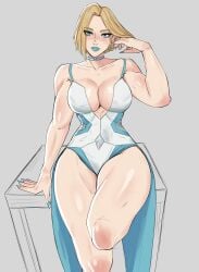 1girls 2d blonde_female blonde_hair blue_eyes blue_lipstick blue_nails bob_cut caucasian caucasian_female choker clothed clothed_female emma_frost emma_frost_(marvel_rivals) female female_only marvel marvel_comics marvel_rivals one_leg_bent pale-skinned_female pale_skin shadertoons solo solo_female tagme thick_legs thick_thighs x-men
