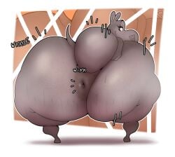 anthro anus ass bedroom_eyes big_butt bodily_fluids common_hippopotamus crowundeadcat dreamworks english_text female gloria_(madagascar) hi_res hippopotamid huge_butt huge_hips huge_thighs looking_at_viewer looking_back madagascar_(series) mammal narrowed_eyes nude onomatopoeia presenting presenting_anus presenting_hindquarters seductive smile solo sound_effects spread_butt spreading sweat sweaty_butt text thick_thighs wide_hips