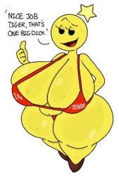 big_breasts breasts breasts_bigger_than_head flying huge_breasts humanoid humanoid_female humanoid_only mario_(series) mario_and_luigi_(series) nintendo red_bikini starlow theslashfive thick_thighs twitter_link yellow_body
