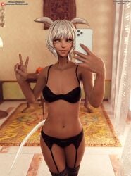 3d 3d_(artwork) belly cat_ears cat_tail catgirl darkbahamuth female final_fantasy final_fantasy_xiv lingerie miqo'te pinup selfie tummy