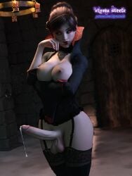1futa 3d 3d_model areolae balls big_penis brown_hair brown_hair brown_hair_red_eyes brunette_futa cum elyria_steele erection futa_only futanari large_breasts light-skinned_futanari light_skin lingerie patreon_username penis red_eyes testicles thighhighs vampire vampire_futa watermark