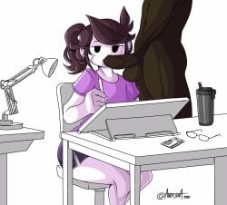 anor3xia blowjob clothed clothed_female clothed_female_nude_male clothing dark-skinned_male dark_penis dark_skin dolphin_shorts drawing_tablet female human human_female indoors interracial jaiden jaiden_animations jaiden_dittfach light-skinned_female light_skin male male/female naked naked_male nude nude_male penis ponytail shorts