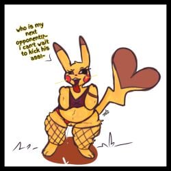 1:1 ass big_butt black_border blush bodily_fluids border breasts clothed clothing digital_media_(artwork) english_text female feral fishnet_clothing fishnet_legwear fur genitals hi_res legwear looking_at_viewer mammal nintendo nude open_mouth pikax pokemon pokemon_(species) pussy simple_background solo tail teeth text thick_thighs tongue tongue_out underwear white_background zaw