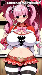 1girls 2025 ai_assisted ai_generated anime artist_name belly belt big_breasts blush breasts bust chest clothed_female clothing crop_top drill_hair female female_focus female_only giant_breasts heavy_breasts hi_res high_quality high_resolution highres huge_boobs huge_breasts long_hair massive_boobs massive_breasts navel one_piece patreon patreon_username perona pink_hair skirt skypassion solo stable_diffusion striped striped_legwear thighhighs twin_drills twintails watermark