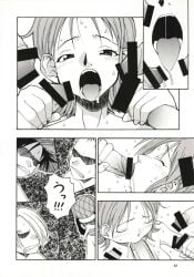 black_and_white comic doluta doujinshi female grabbing_penis large_penis male monkey_d_luffy multiple_boys multiple_penises nami_(one_piece) orgy penis roronoa_zoro sucking_penis text usopp vinsmoke_sanji