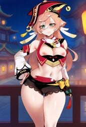 1girls ai_generated black_body female female_focus female_only genshin_impact hoyoverse light-skinned_female light_skin liyue_girls mihoyo mihoyo_technology_(shanghai)_co._ltd. night pink_hair pink_hair_female yanfei_(genshin_impact)