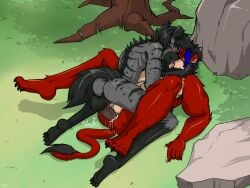 4_toes 5_fingers anal anal_sex anthro arrwulf arryeen ass athletic athletic_male balls black_body black_claws black_fur black_hair black_mane black_spots black_stripes blue_hair bodily_fluids boulder bouncing_balls claws cum cum_drip cum_in_ass cum_inside cum_on_butt cum_on_tail dripping duo ear_piercing ear_ring ejaculation feet felid fingers french_kissing from_front_position fur genital_fluids genitals grass grey_body grey_fur hair hane_w_maxwell_(hane) hyena inner_ear_fluff kissing lion lying male male/male mammal mane markings mating_press missionary_position muscular muscular_male nude_male on_back onomatopoeia orgasm pantherine penetration penile penile_penetration penis piercing plant red_body red_fur red_hair ring_piercing rock roots saliva sex sound_effects spots spotted_body spotted_fur striped_body striped_fur stripes sweat tail teeth text toes tree tuft vein veiny_penis white_body white_fur white_inner_ear_fluff