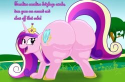 alicorn ass big_butt cellulite equid equine female feral friendship_is_magic hasbro hi_res horn horse huge_butt looking_at_viewer looking_back mammal marcodile my_little_pony mythological_creature mythological_equine mythology outside pony presenting presenting_hindquarters princess_cadance_(mlp) solo wings