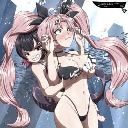 2024 2girls bikini breast_groping ellen_joe evan_harrey female from_behind large_breasts mihoyo nicole_demara shark_girl sinktember twintails underwater zenless_zone_zero