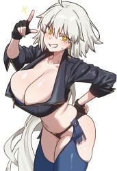 1girls angel_(kof)_(cosplay) breasts cleavage cosplay ebora fate/grand_order fate_(series) female hips huge_breasts jeanne_alter king_of_fighters light-skinned_female light_skin long_hair snk thick_thighs thighs white_hair wide_hips yellow_eyes youngmanisdown