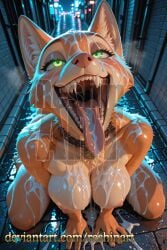 ai ai_generated alley anthro body_fur close-up close_up collar cum cum_everywhere cum_in_mouth cum_on_body cum_on_breasts cum_on_face cum_on_tongue diane_foxington fangs fox fur furry glowing_eyes large_breasts mouth_focus naked naked_female nipples nsfw open_mouth reshinart teeth the_bad_guys thick thick_thighs tongue_out watermark