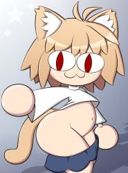 1girls ass belly_button big_ass big_butt big_thighs butt facing_to_the_side female female_focus female_only flat_chest flat_chested huge_ass huge_butt huge_thighs light-skinned_female light_skin looking_at_viewer melty_blood motion_lines neco-arc no_fingers no_humans non-human non-human_only red_eyes solo solo_female solo_focus tagme tail thick_ass thick_thighs thighs white_fur_tuft white_topwear wobble wobbling_ass yellow_fur yellow_hair yellow_tail zinzoa